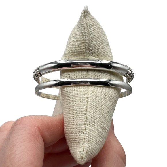 Silver Tone Pave Rhinestone & Solid Stacking Bangle Bracelets - Picture 4 of 10